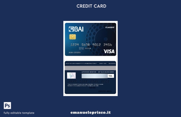 modello di carta di credito visto classico della banca Angola Bai in stile verif